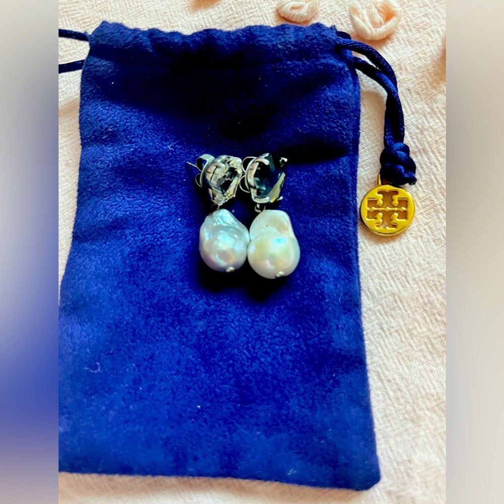 Tory Burch Silver Pearl Earrings